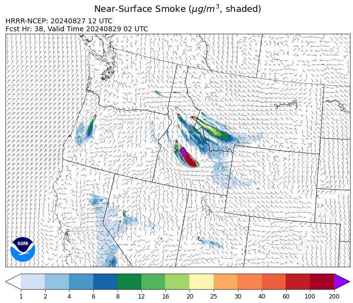 By Wednesday evening, the HRRR smoke model shows smoke moving southeast behind a departing cold front.